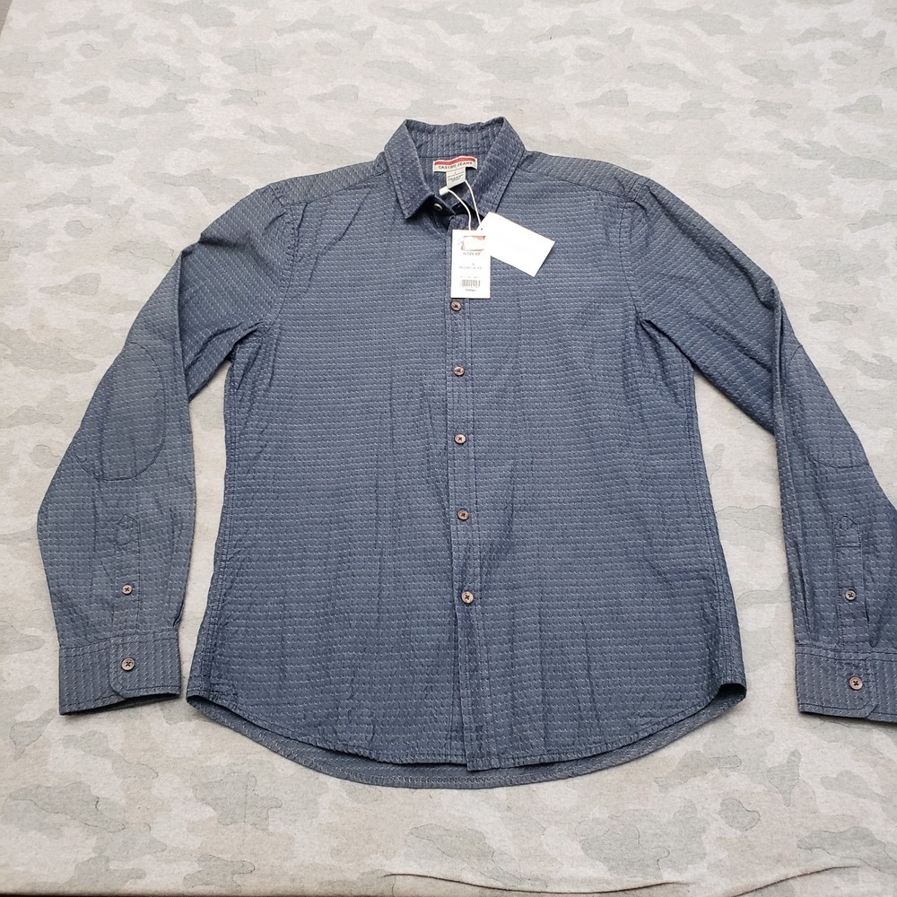 Castro Jeans Shirt Mens Large Blue Long Sleeve Button-Up NWT Striped